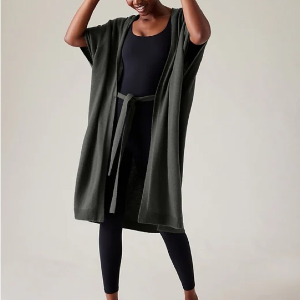 Athleta Gray Shrug Sweater with Open Front and Relaxed Fit